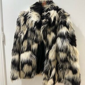 Stylish Black and White Faux Fur Jacket